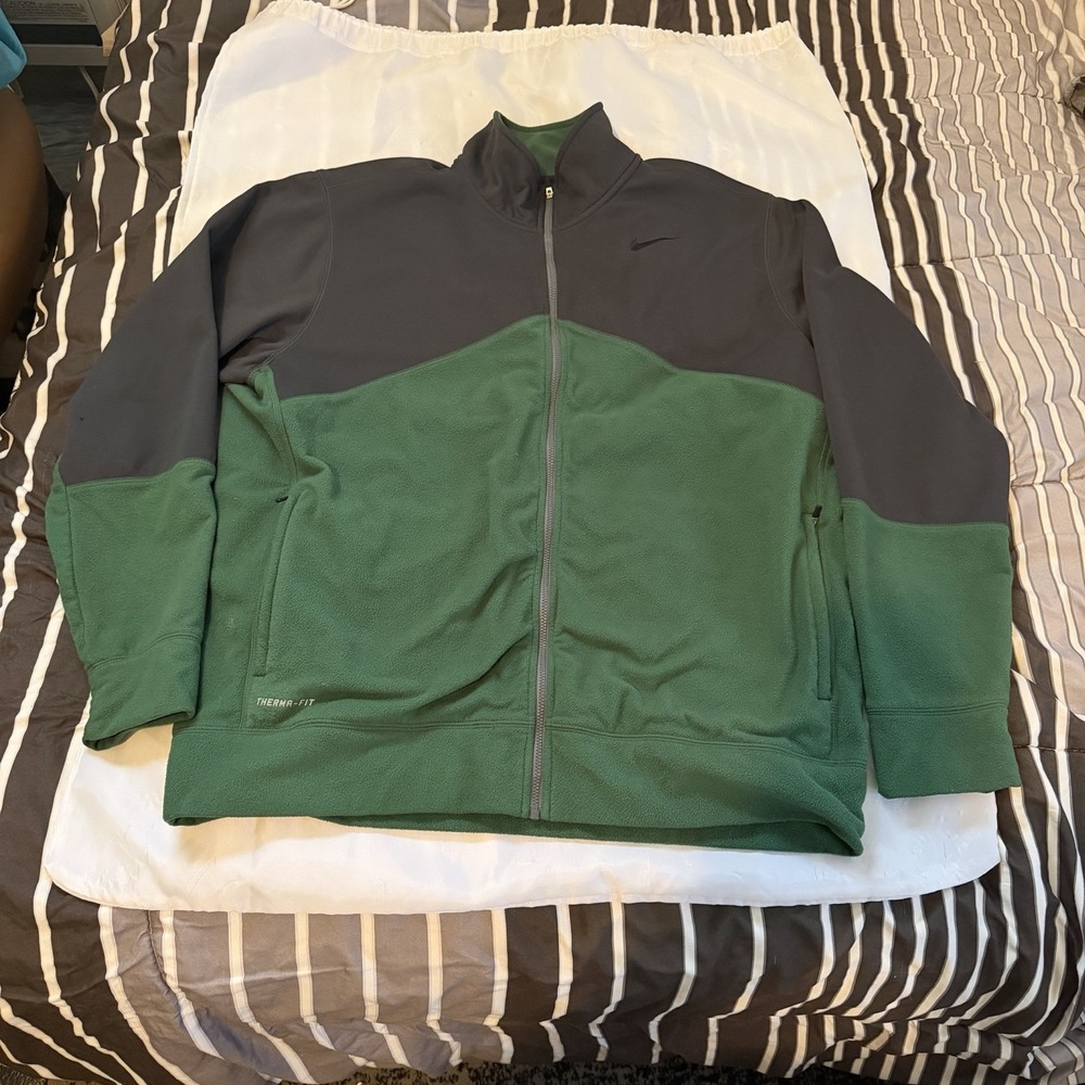 Nike Therma-Fit Full Zip Fleece Jacket Green/Grey Mens Size XL EUC!